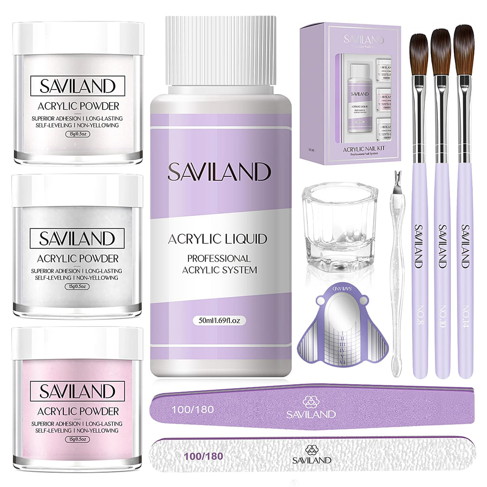 SAVILAND powders in white, pink, and clear for natural-looking at-home nails.