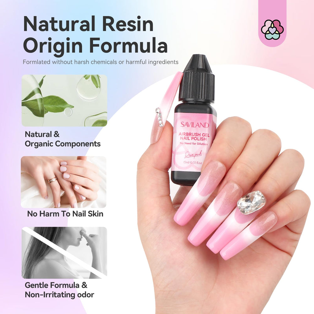 SAVILAND airbrush application ready gel nail polish sprays evenly for precise designs.