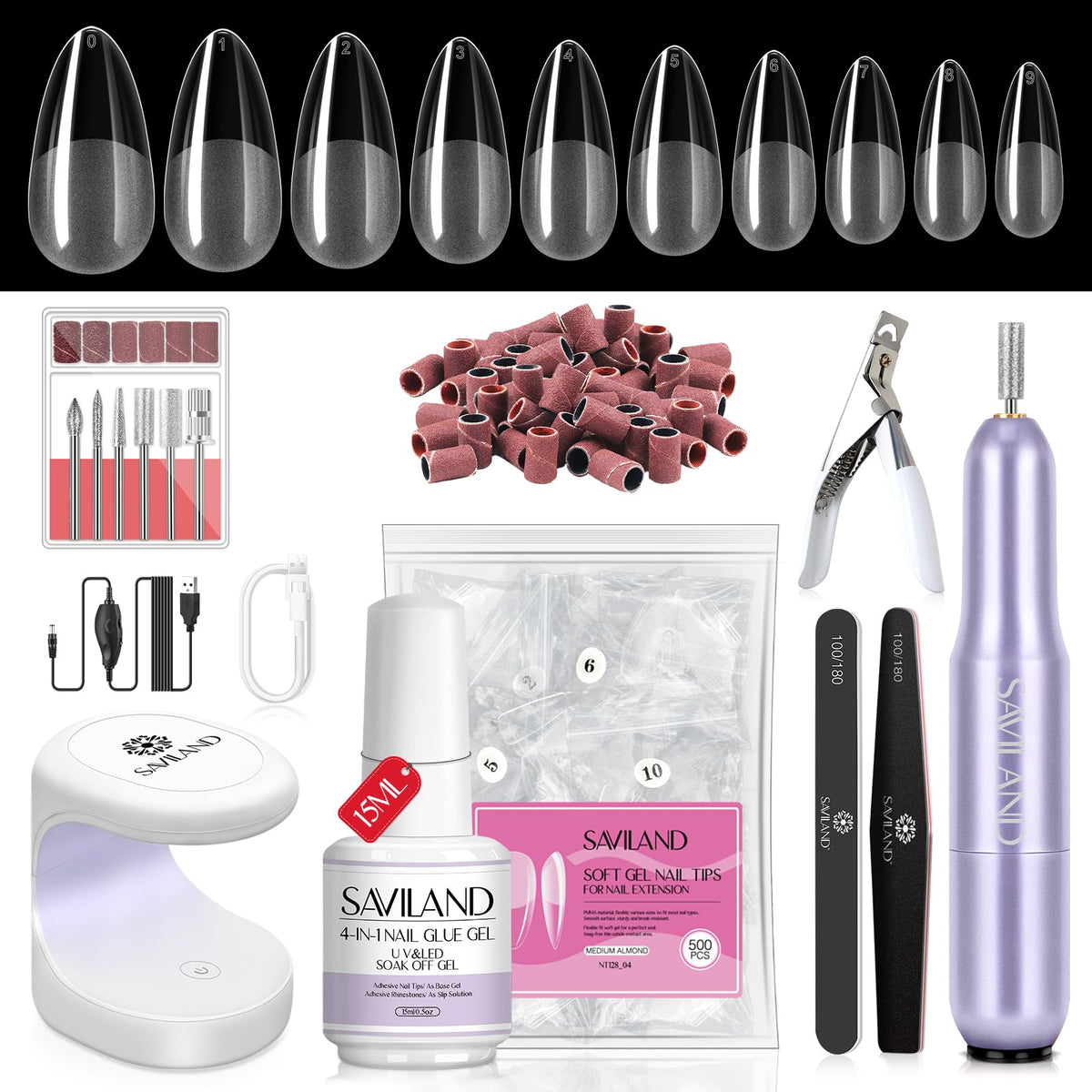 SAVILAND almond nail tips 500-pack for quick, natural-looking extensions