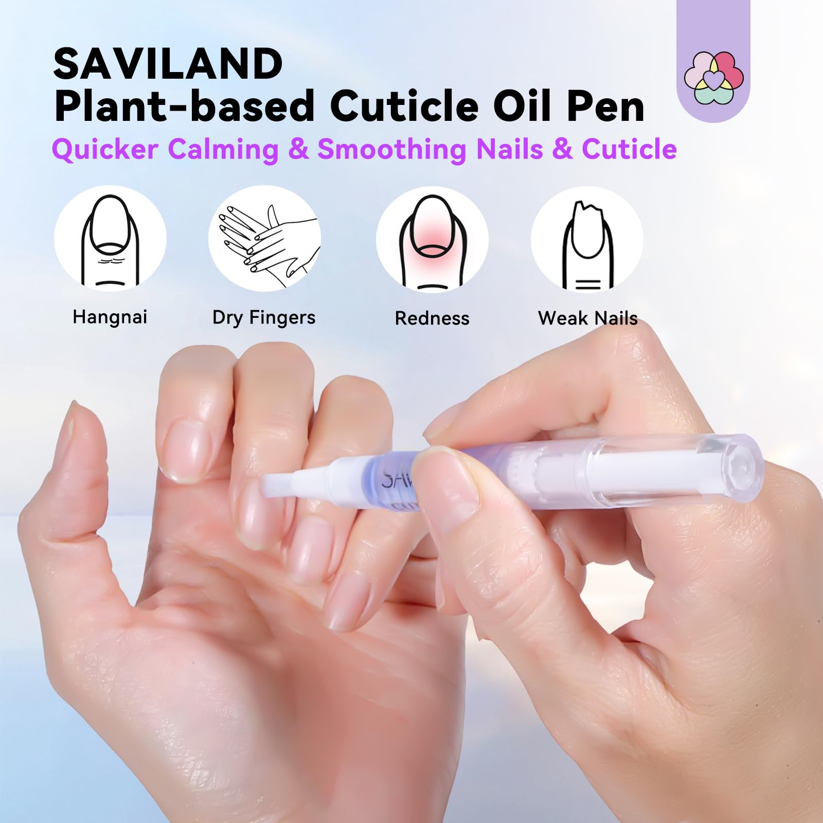 Aplicación de cutícula SAVILAND: masaje suave para hidratar uñas.