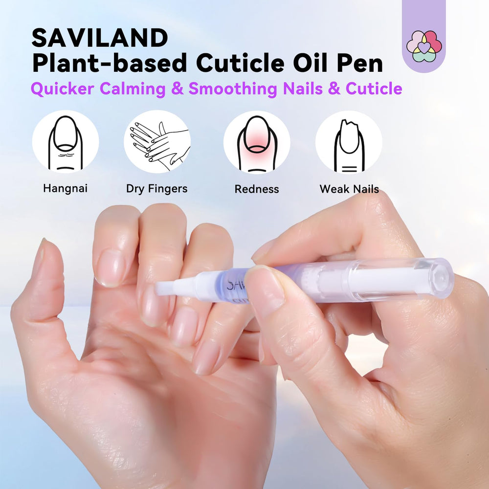 Aplicación de cutícula SAVILAND: masaje suave para hidratar uñas.