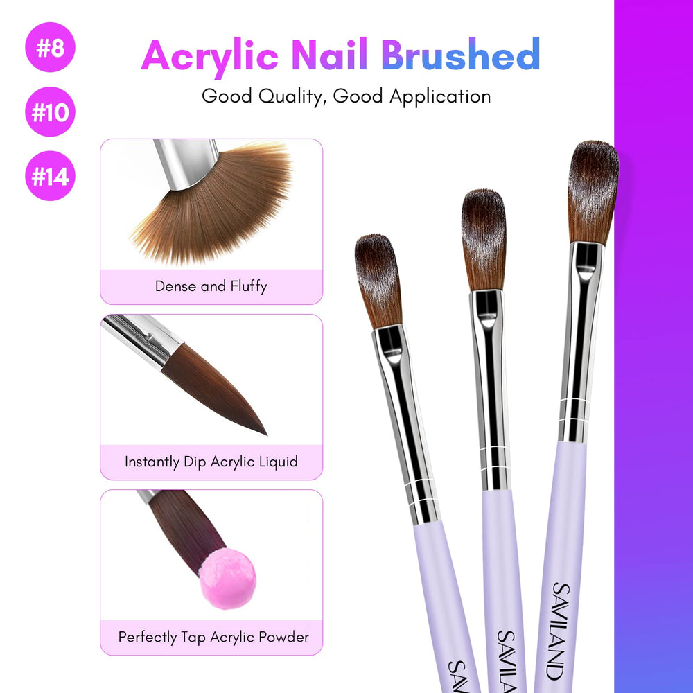 SAVILAND brushes with nylon bristles for smooth liquid and powder pickup.