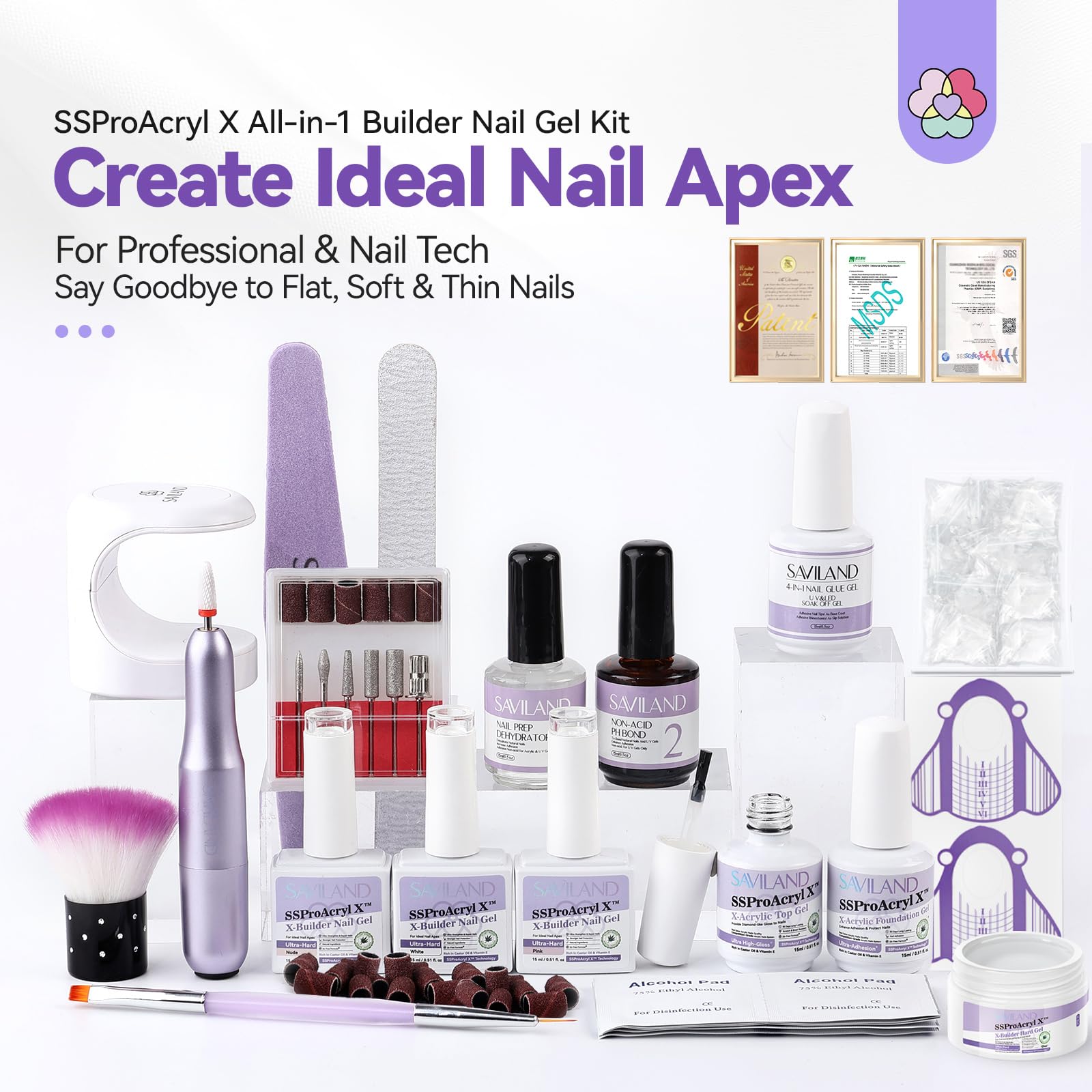 SAVILAND Builder Nail Gel Kit — white gel for precise sculpting and long-lasting shine.