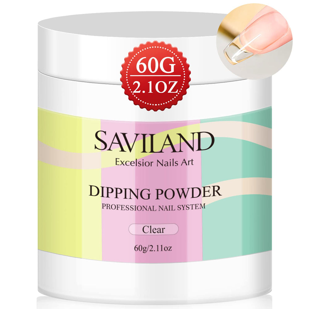 SAVILAND Clear Dip Powder bottle showing high-capacity base for DIY nails
