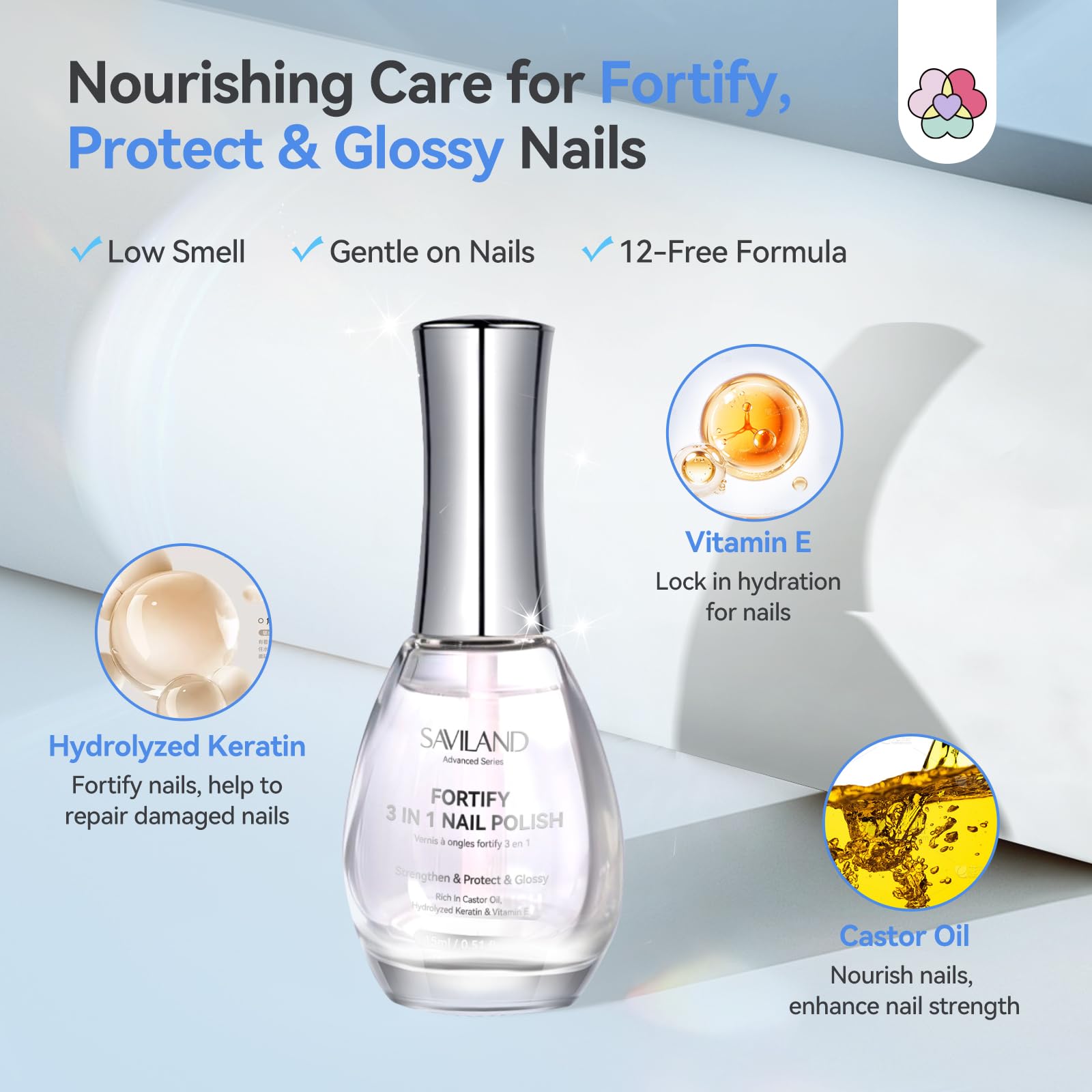 SAVILAND travel-friendly bottle is compact for on-the-go manicures.