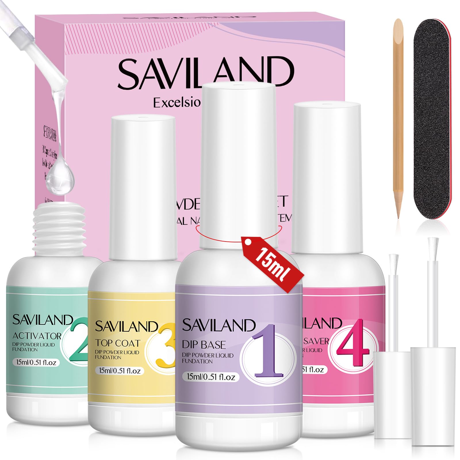 SAVILAND dip base liquid bottle for smooth, durable at-home manicure.