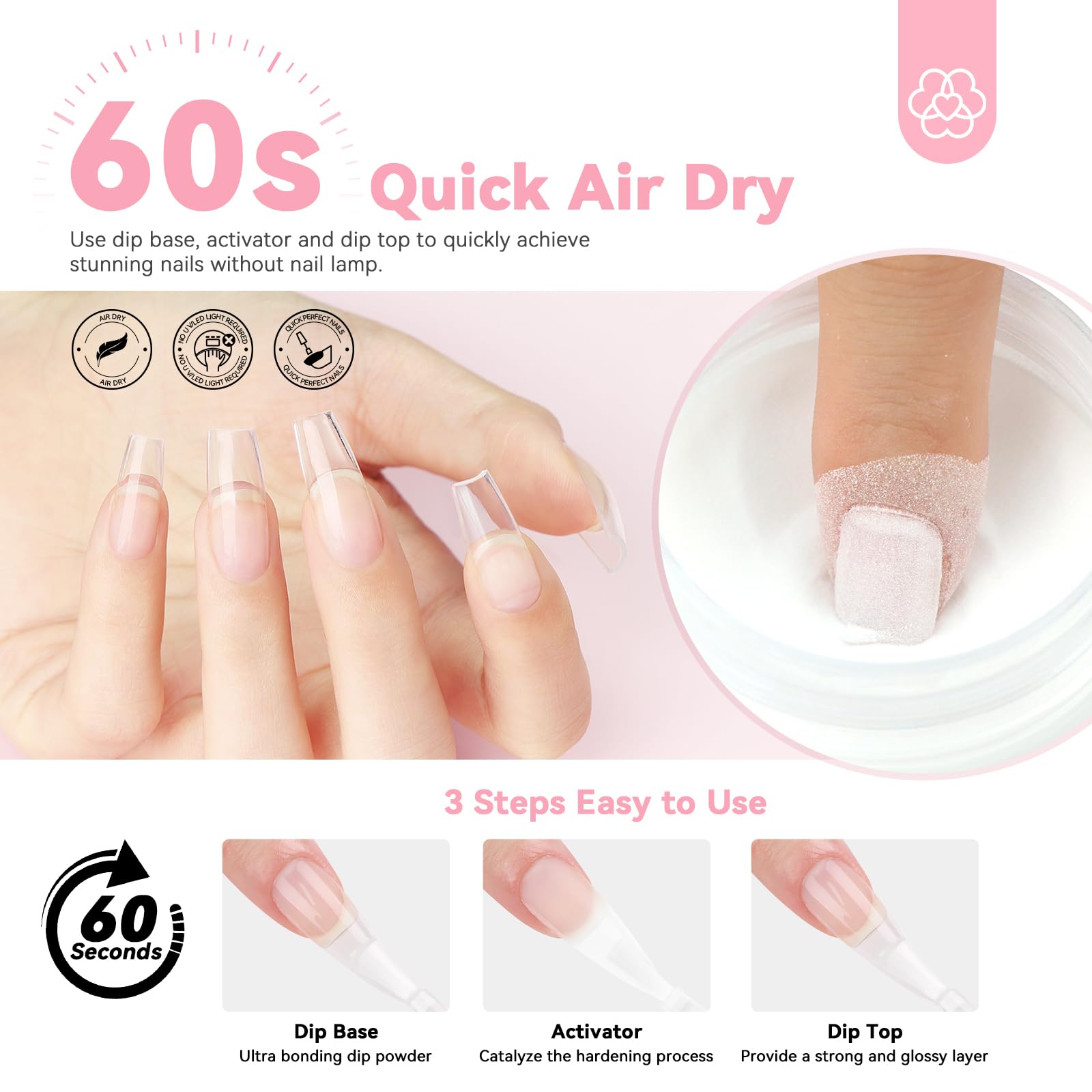 SAVILAND liquido dip: base, activador y capa superior para acabado rapido sin lampara.