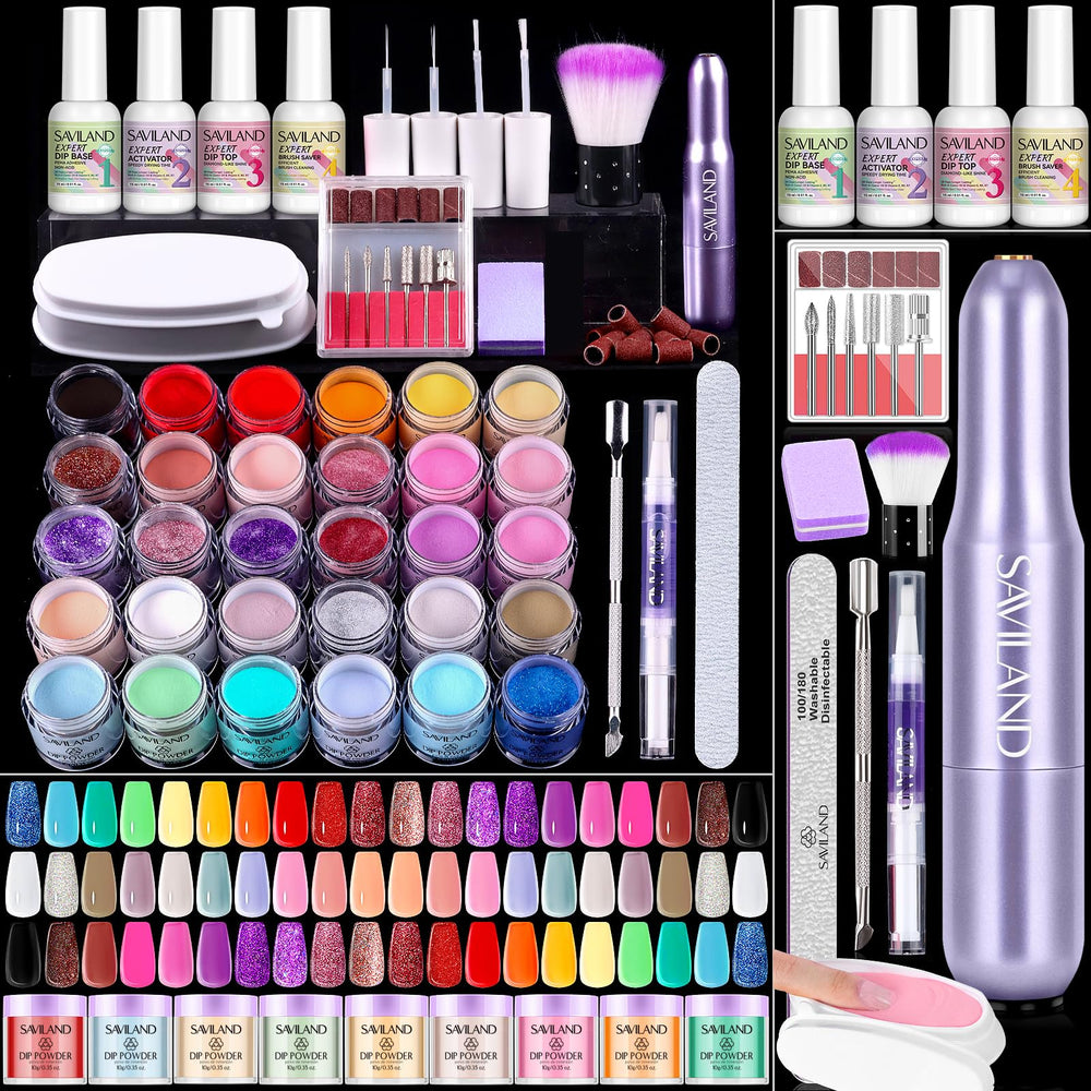 SAVILAND dip powder kit box with 30 colors for DIY manicure ideas.
