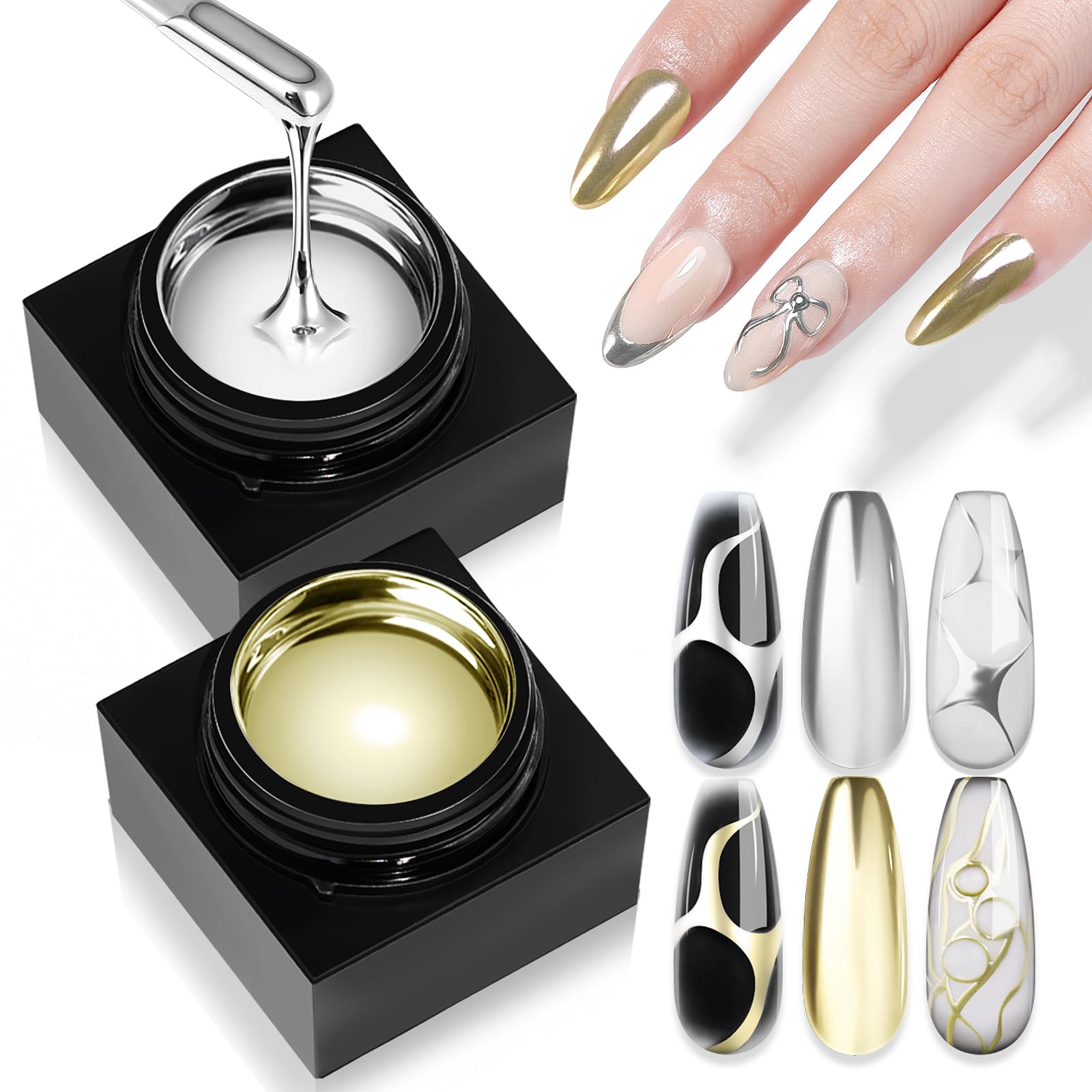 Esmalte gel metálico plateado de SAVILAND para acabado espejo y durabilidad en uñas.