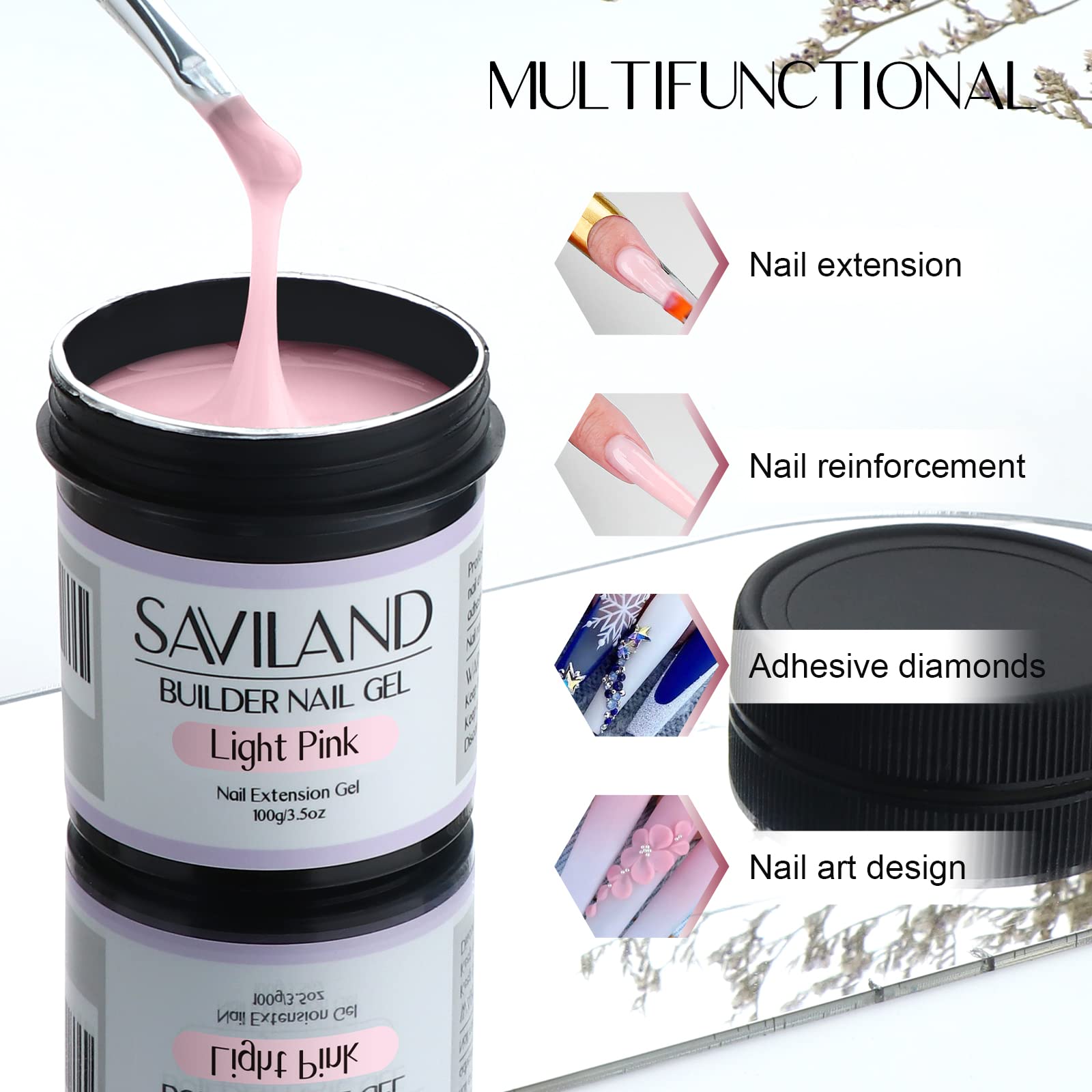 SAVILAND gel de uñas rosa claro para extensiones con aspecto natural.