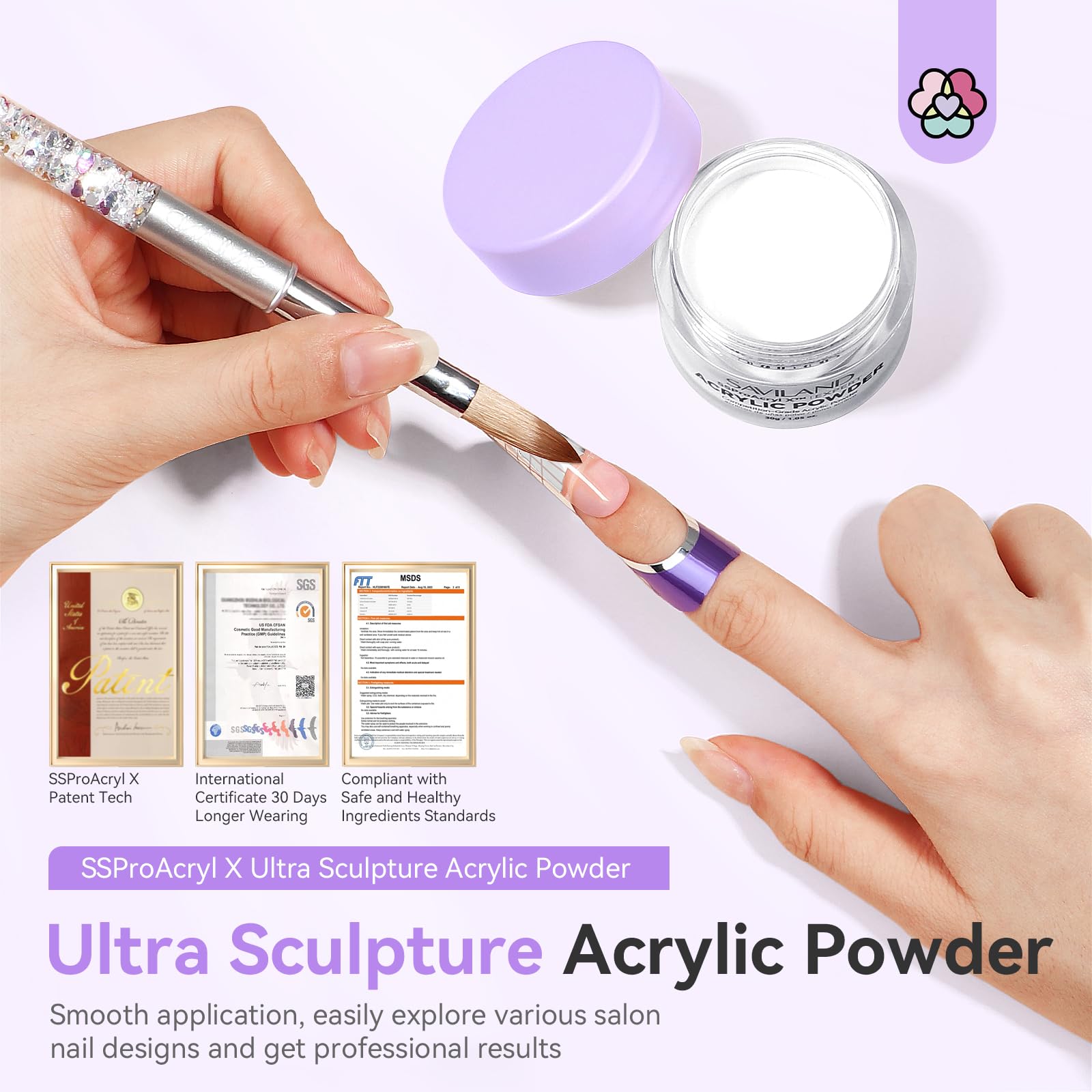 SAVILAND keratin-infused acrylic powder jar for nourished natural nails.