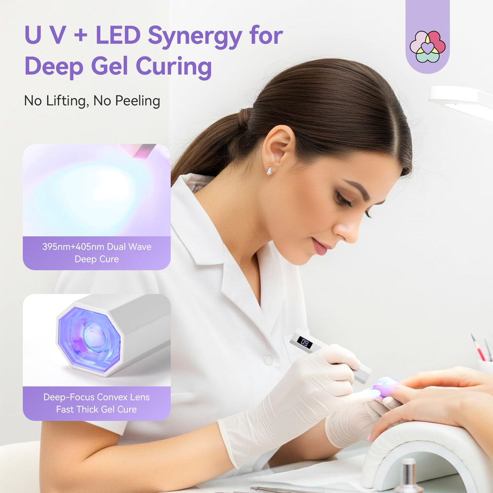 Dual UV and LED diodes deliver even, thorough gel nail cures