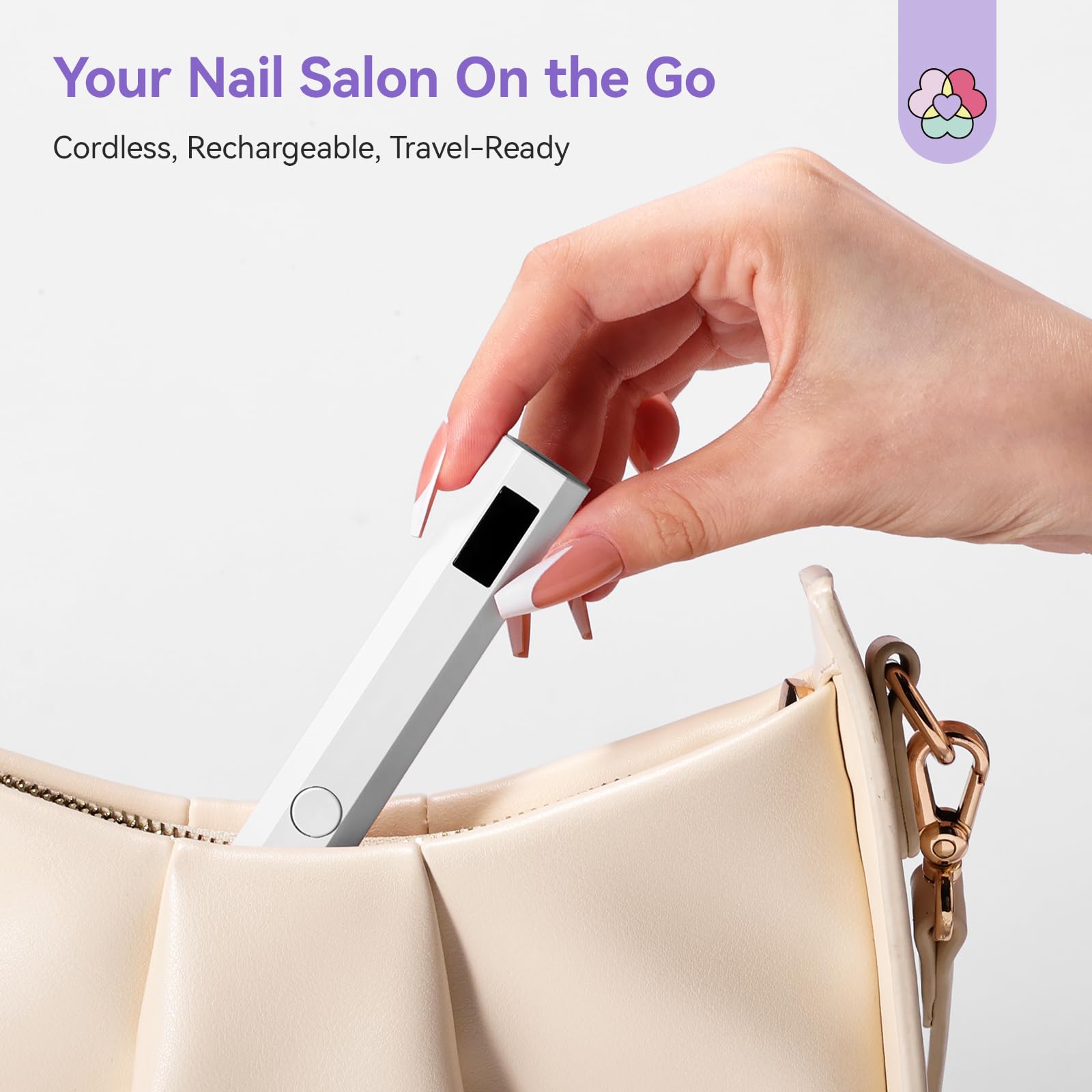 Compact, travel-friendly design fits in a bag for on-the-go nails