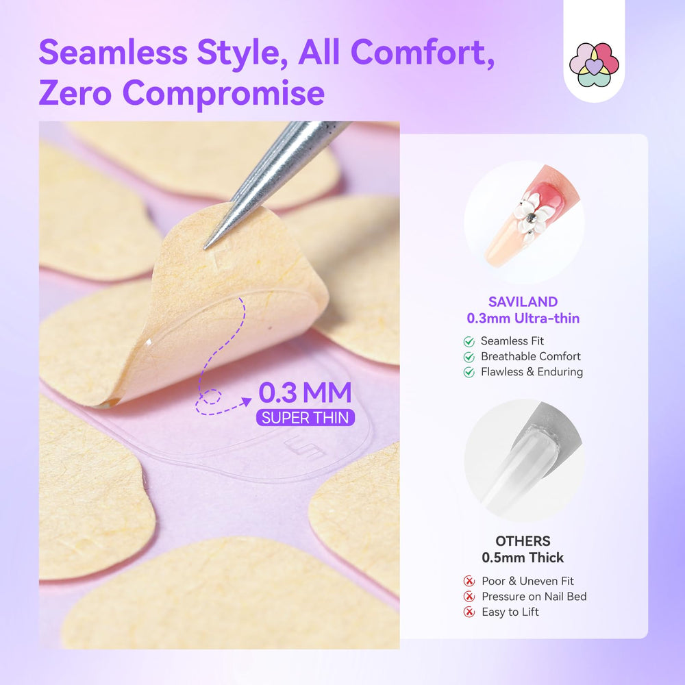 SAVILAND nail adhesive tabs removal, highlighting residue-free cleanup after use.