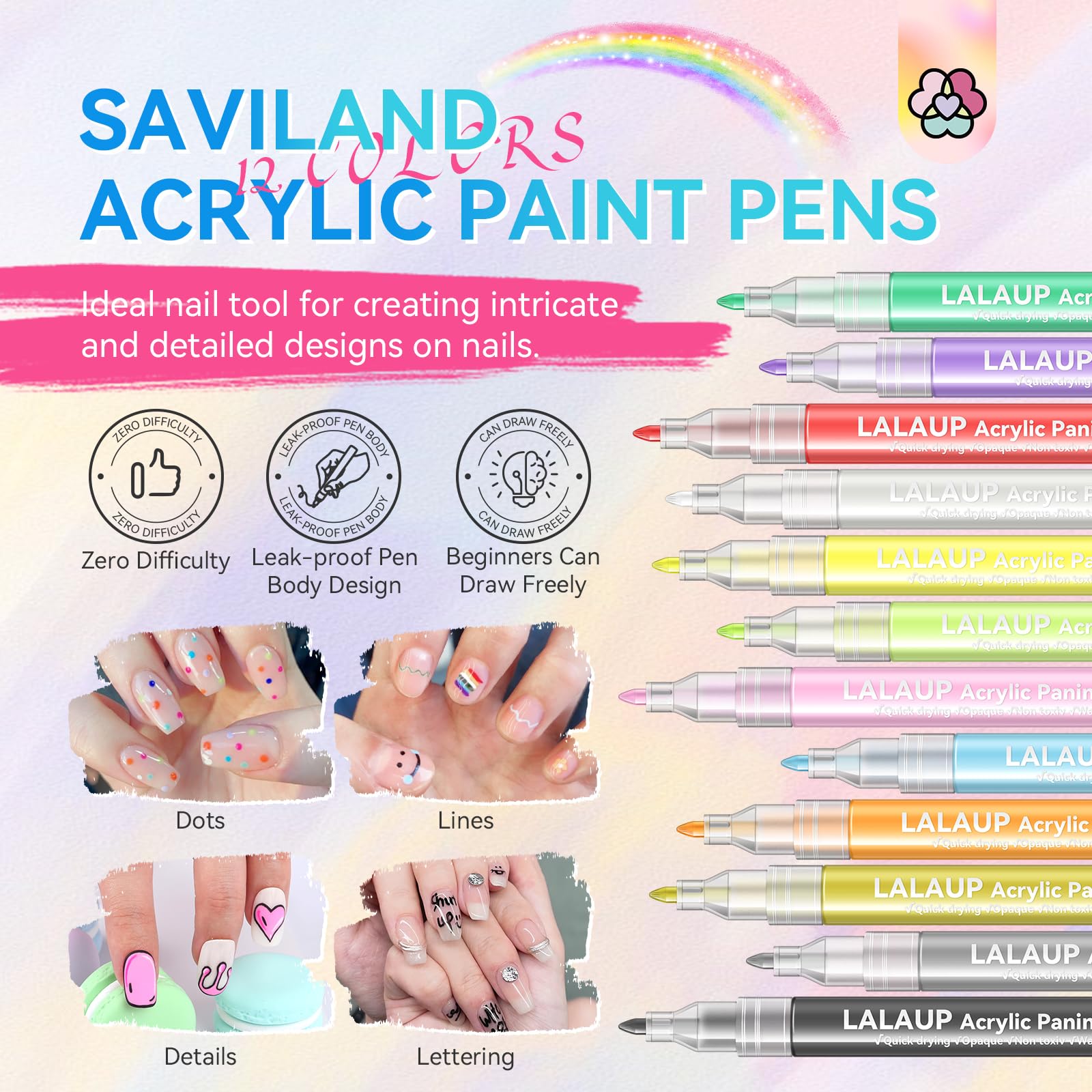 SAVILAND fine-tip close-up highlights precise control for intricate nail art designs.