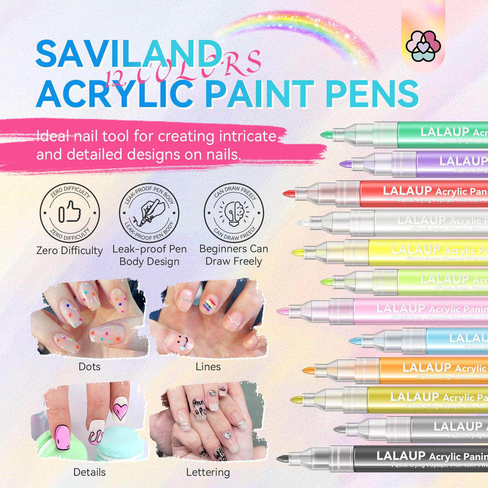 SAVILAND fine-tip close-up highlights precise control for intricate nail art designs.