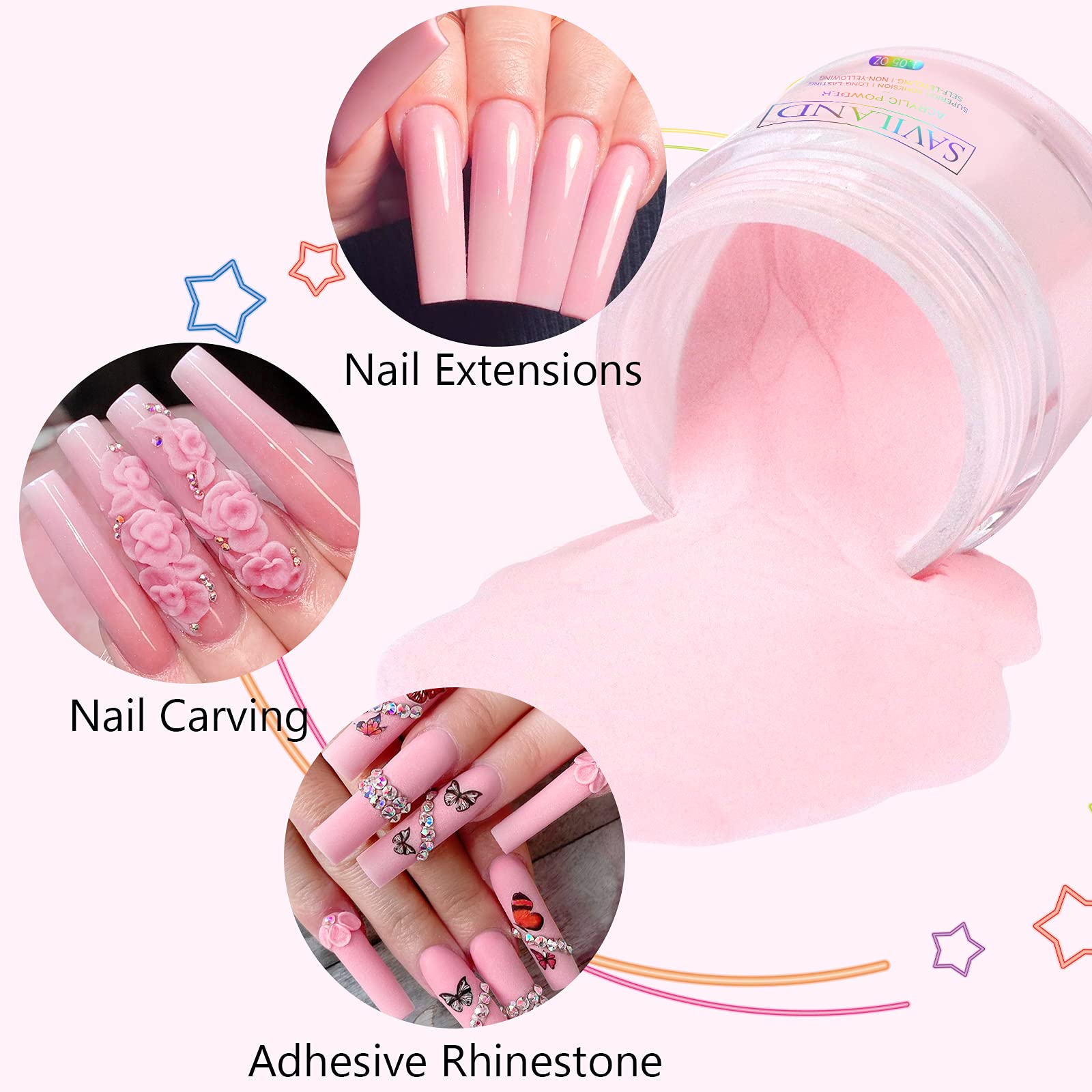 Saviland nail extension 3D carving with pink powder for versatile designs