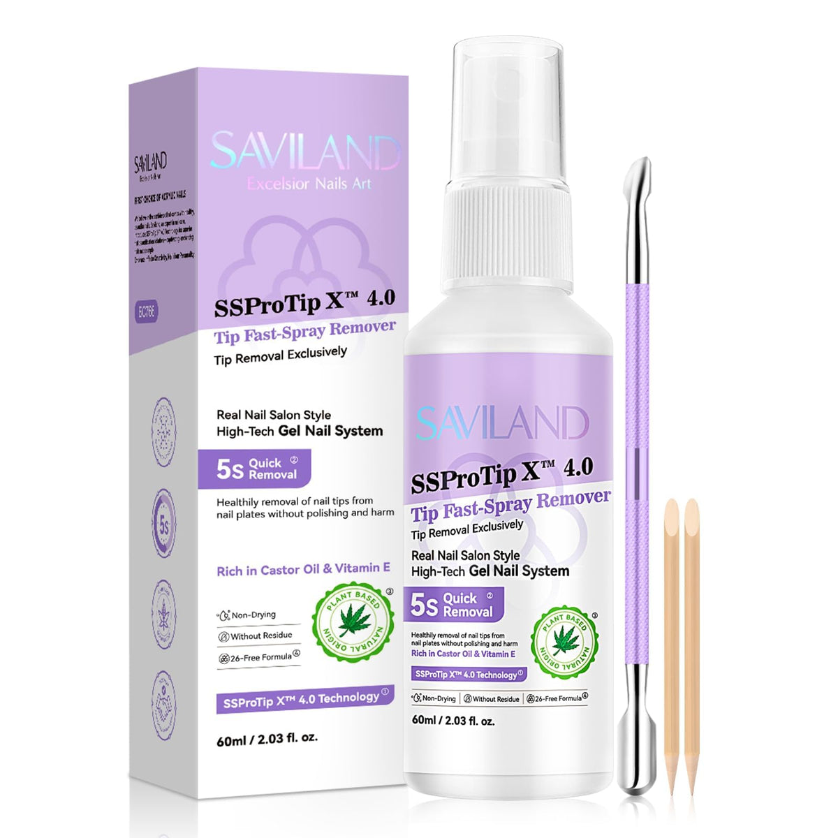 SAVILAND Nail Glue Remover Spray bottle ready for fast 5-second gel removal.