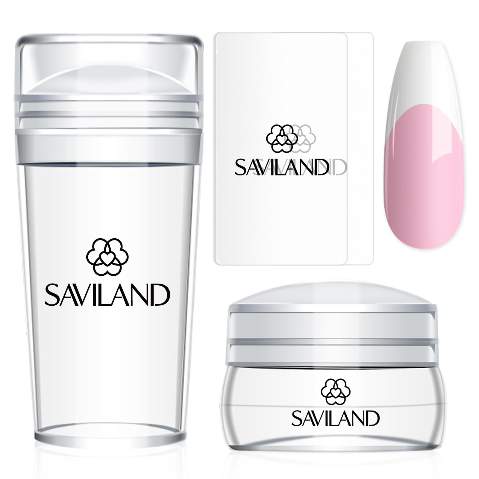 Saviland nail stamper kit with long and short jelly stampers for French tips.