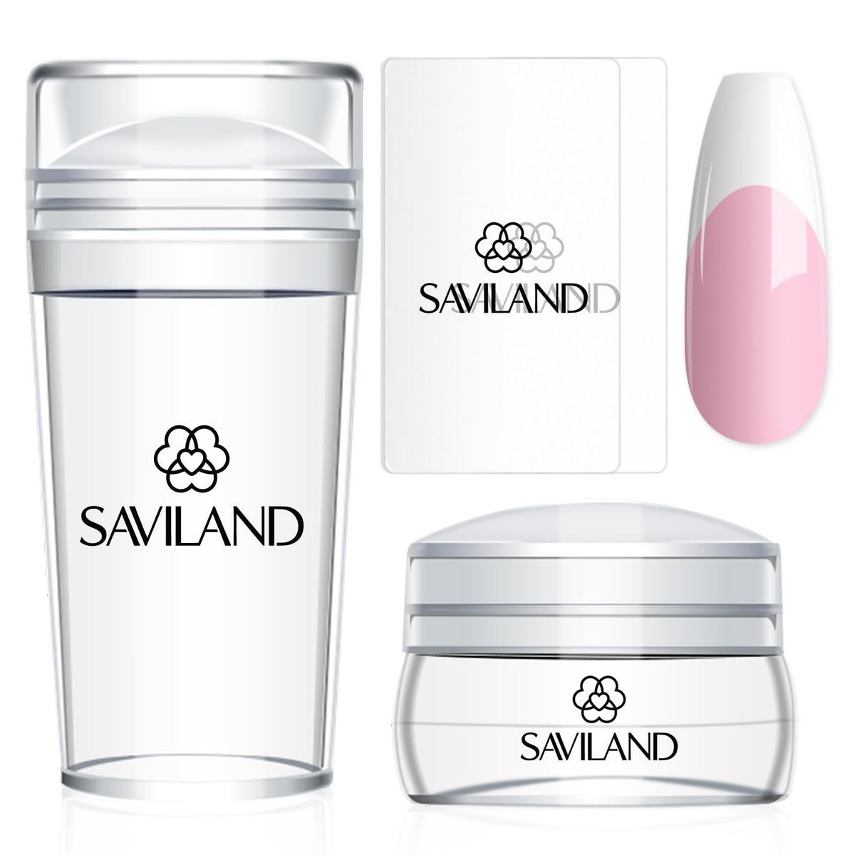 Saviland nail stamper kit with long and short jelly stampers for French tips.