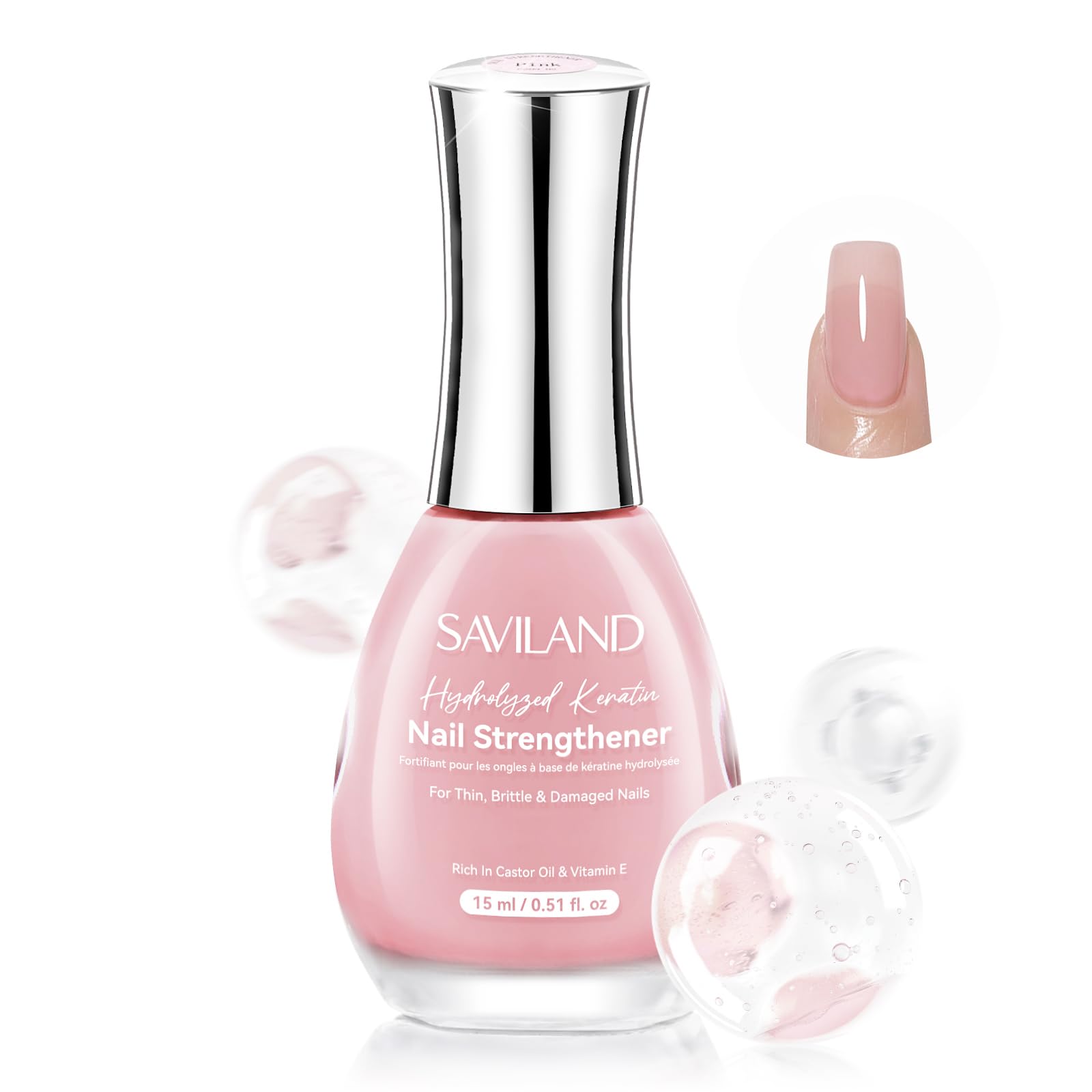 SAVILAND Nail Strengthener bottle showing fortifying formula for healthier nails.
