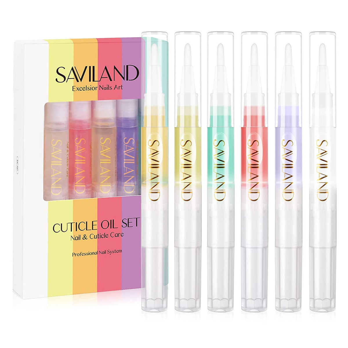 SAVILAND cuticle oil pen bottle close-up showing nourishing formula for nails.