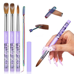 Pinceles de SAVILAND para uñas, cabos morados, set profesional para aplicación precisa.