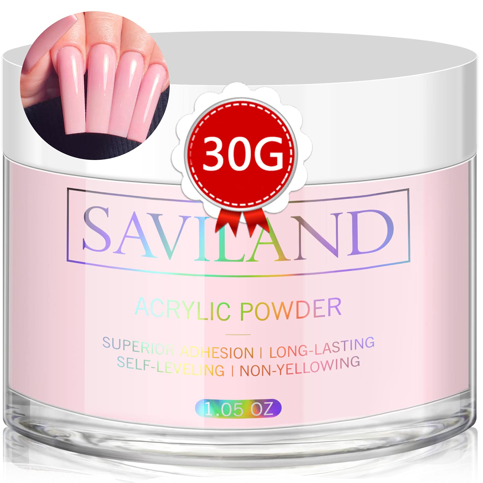 Saviland pink acrylic powder 30g package for extended nail art sessions