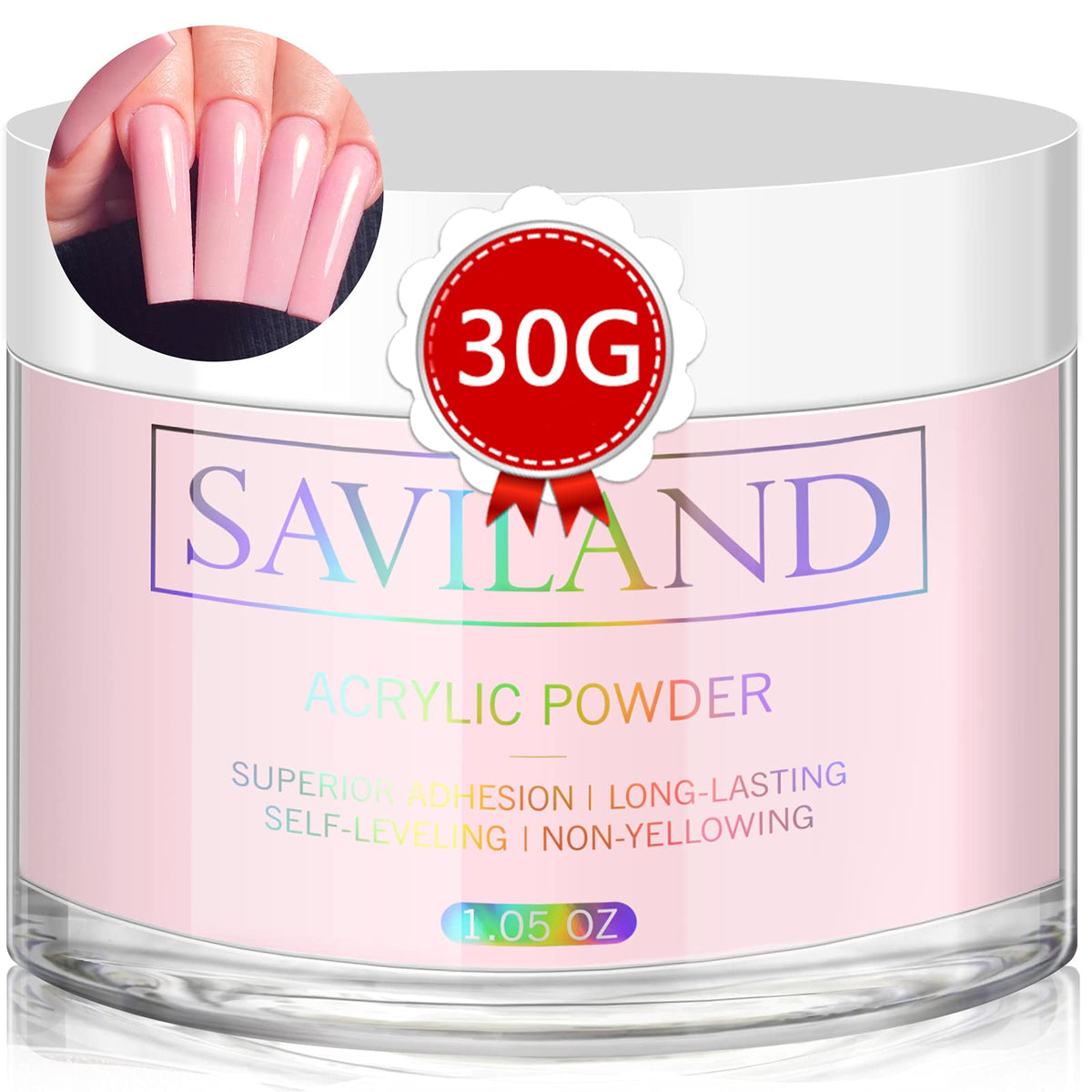 Saviland pink acrylic powder 30g package for extended nail art sessions