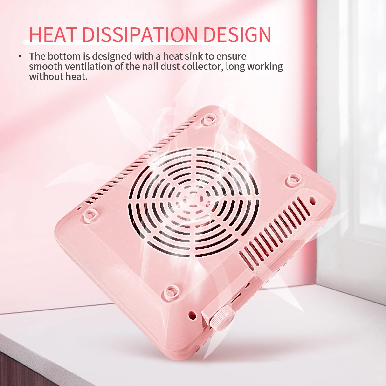 SAVILAND pink nail dust collector adding style to a busy workstation.