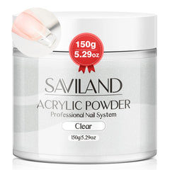 Saviland polvo acrílico transparente de 150 g en bote, base versátil para uñas.