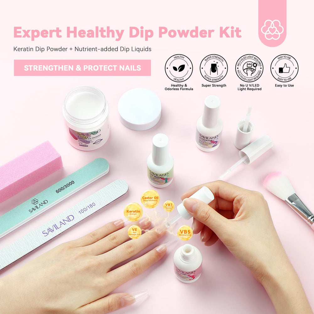 SAVILAND polvo dip transparente, 60 g, cobertura suave y duradera para uñas limpias.