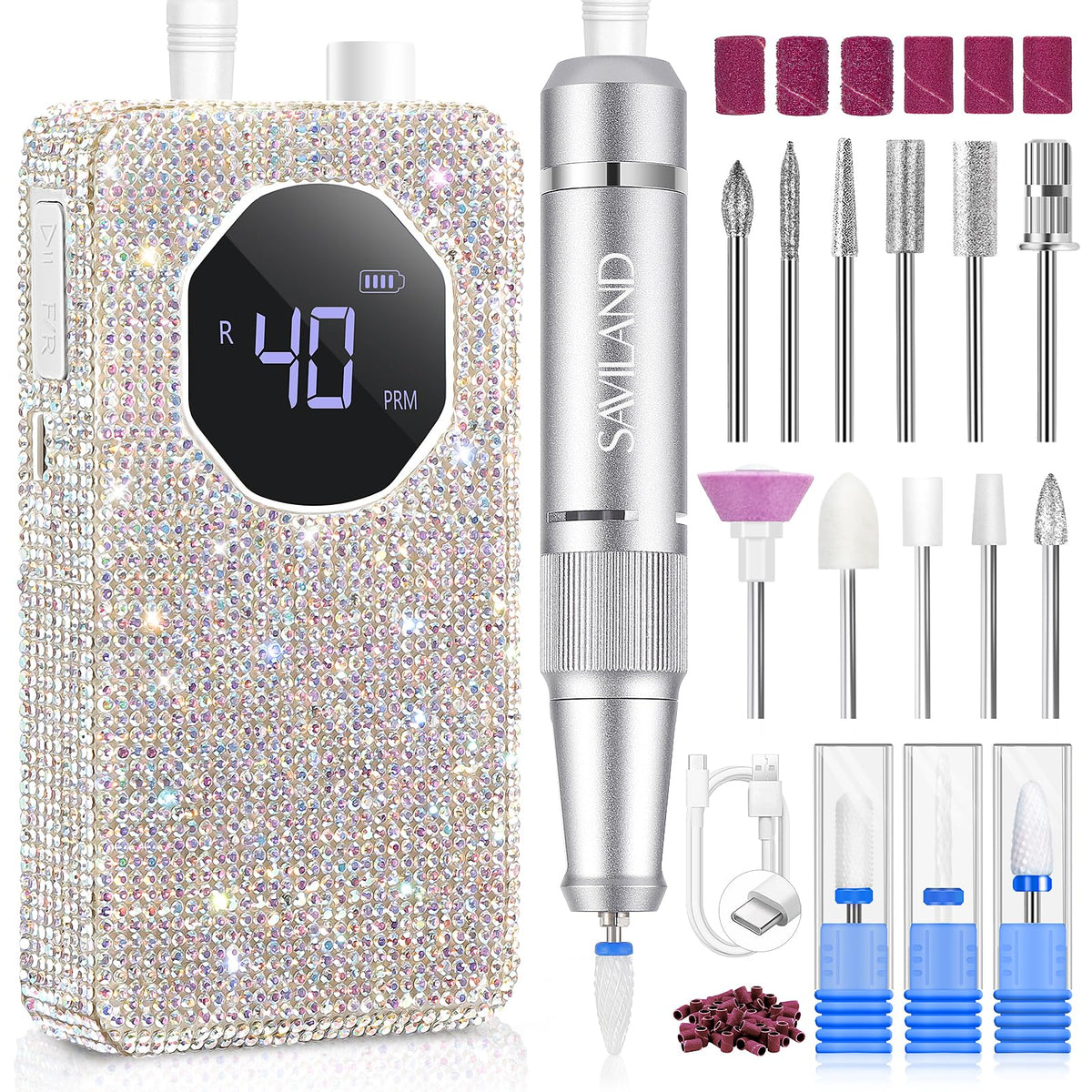 SAVILAND professional nail drill 40000rpm for fast gel removal and smooth shaping.