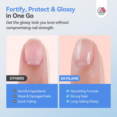 SAVILAND quick-drying polish showcases a glossy finish in minutes.