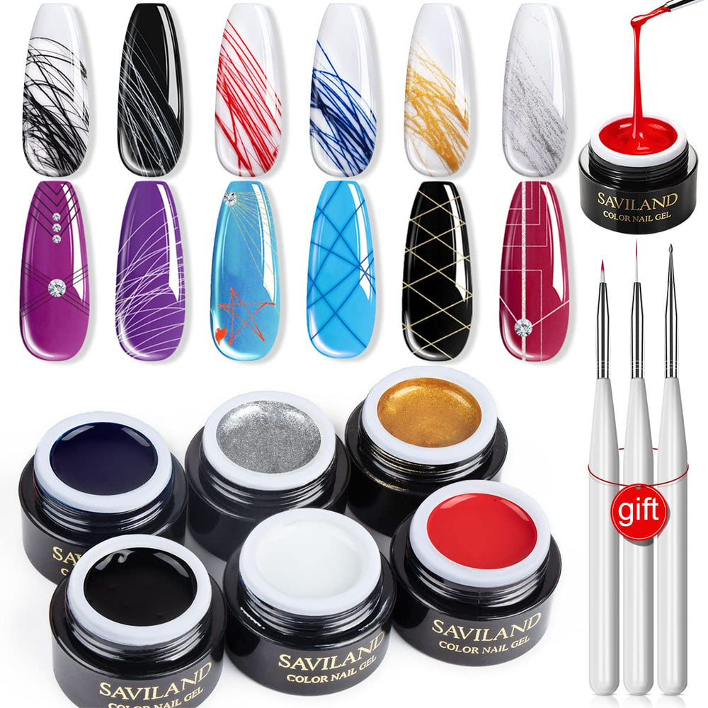 SAVILAND Spider Gel: juego de 6 colores con pinceles para líneas definidas en uñas.