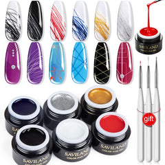 SAVILAND Spider Gel: juego de 6 colores con pinceles para líneas definidas en uñas.