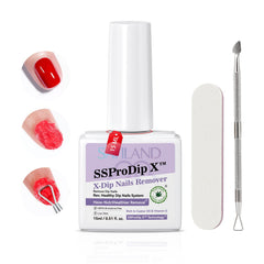 SAVILAND SSPro X Dip Powder Remover bottle showing low-odor, gentle formulation for at-home use.
