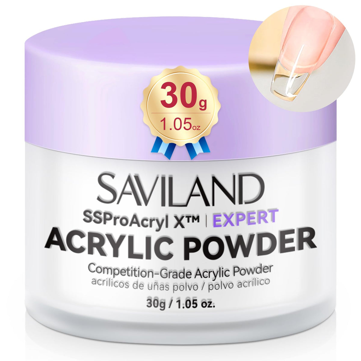 SAVILAND ultra-smooth clear acrylic powder bottle for precise bead formation.