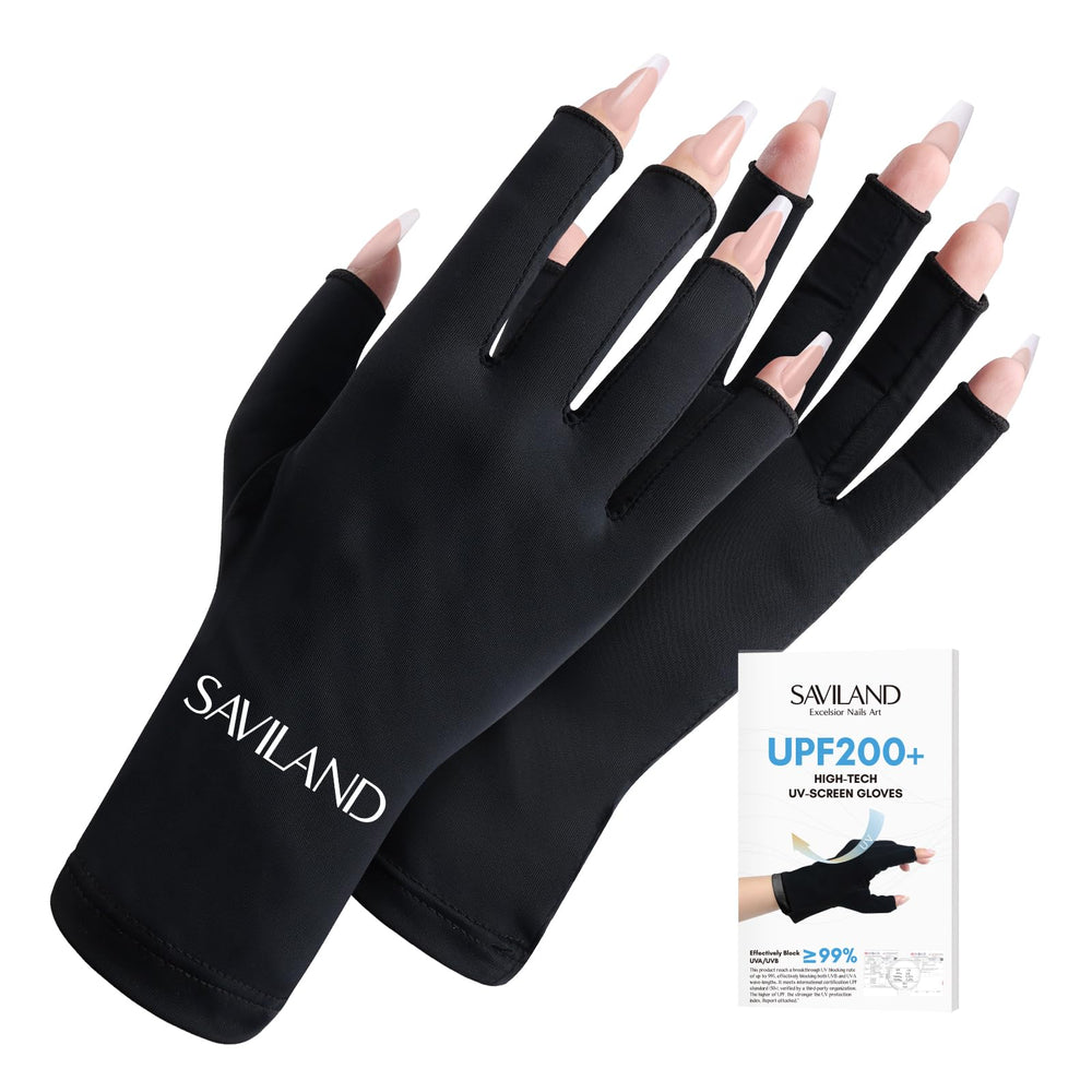 SAVILAND UV gloves for nails: package view showing protective design for gel manicures.