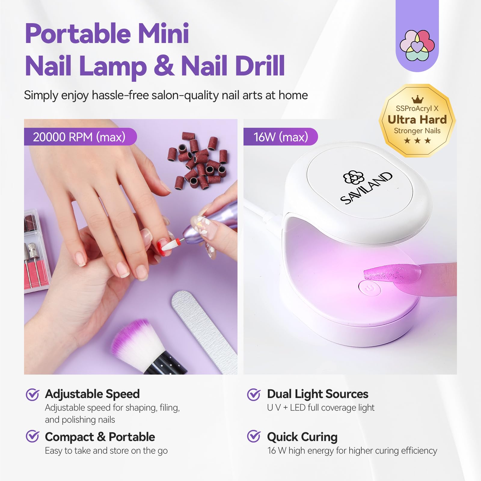 SAVILAND UV Lamp — quick curing for a strong gel finish at home.