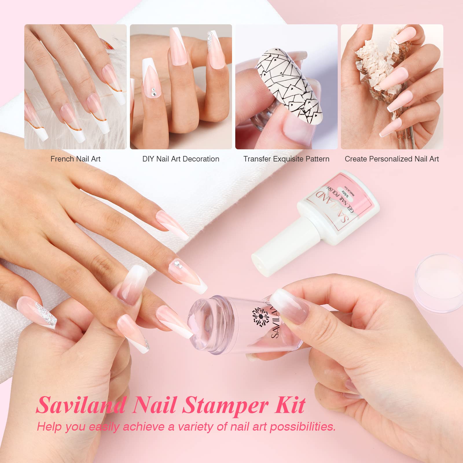 Saviland white gel nail polish provides bright, opaque tips for a clean French look.