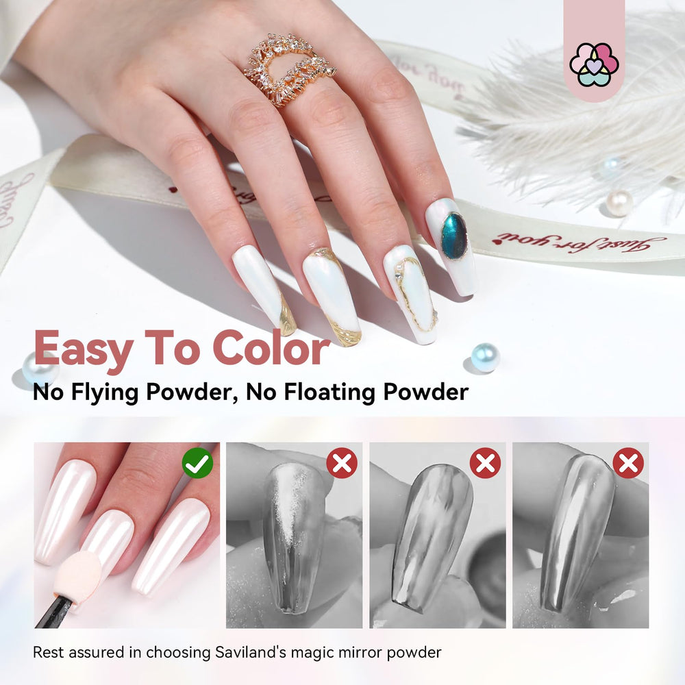 SAVILAND white pearl chrome powder used in French manicure variations
