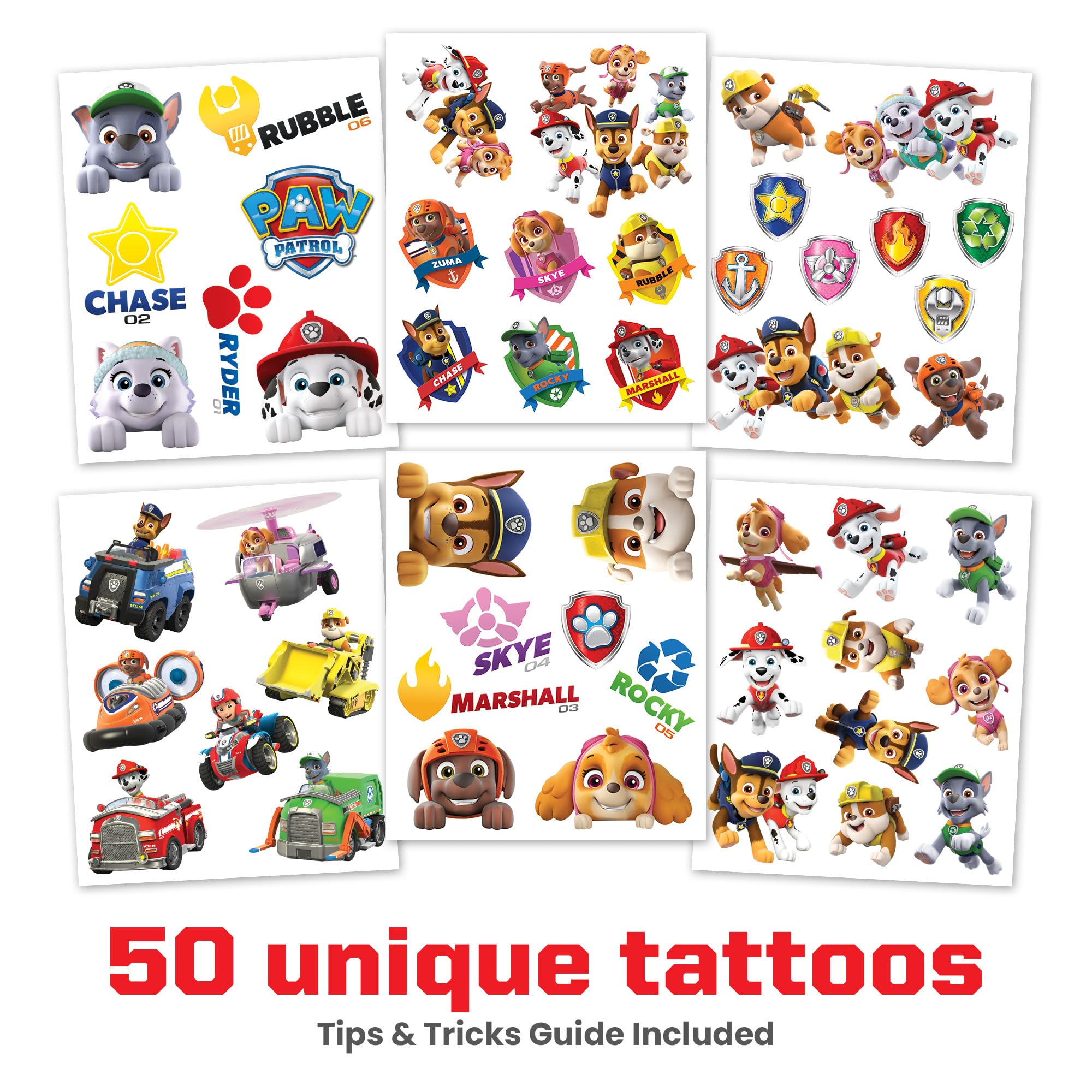Tatuajes temporales Paw Patrol de Savvi, tinta cosmética segura para piel