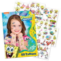 Savvi tatuajes temporales de Bob Esponja con 50 diseños, ideal para fiestas infantiles y diversión segura