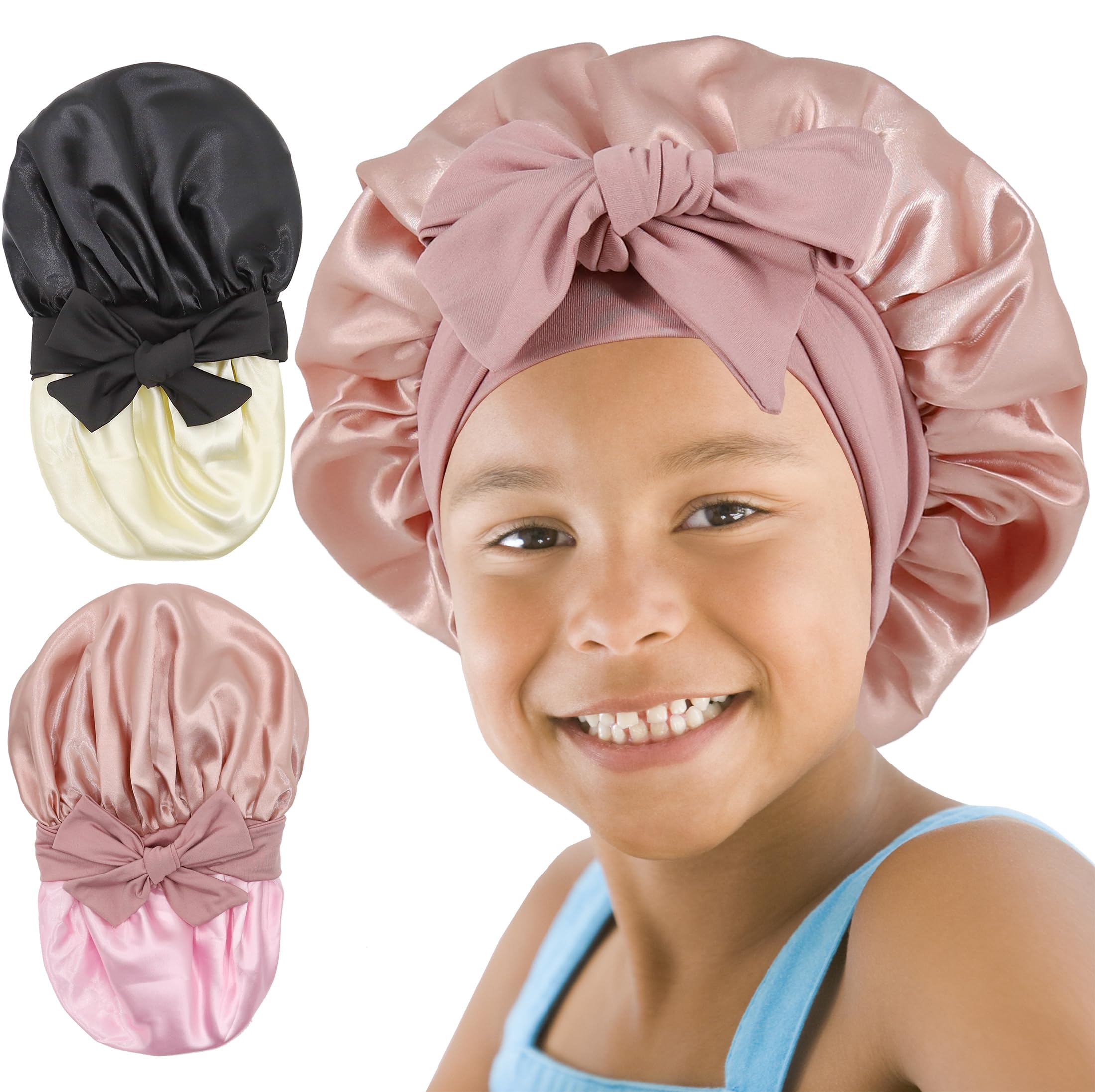 SAYMRE bonete para niña, lado rosa, mantiene la humedad del cabello durante el sueño