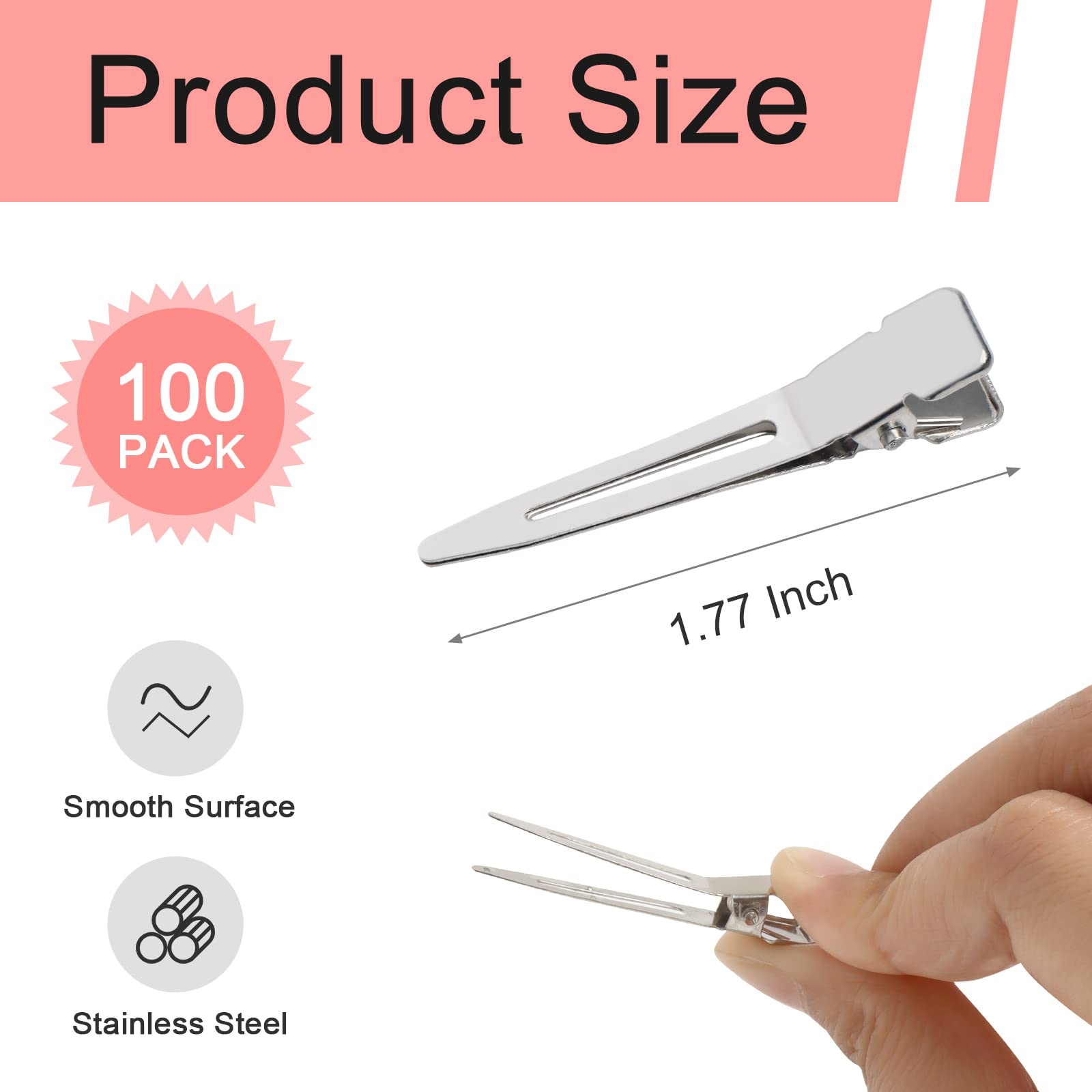 SBYURE duckbill clip close up shows nickel plated metal surface for durability