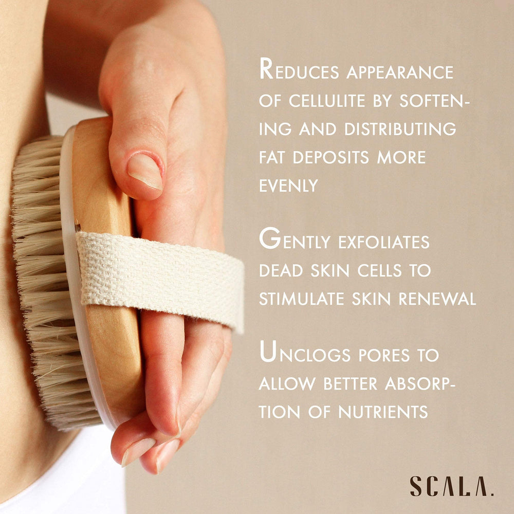 SCALA uso en seco con movimientos ascendentes para exfoliar y revitalizar la piel.