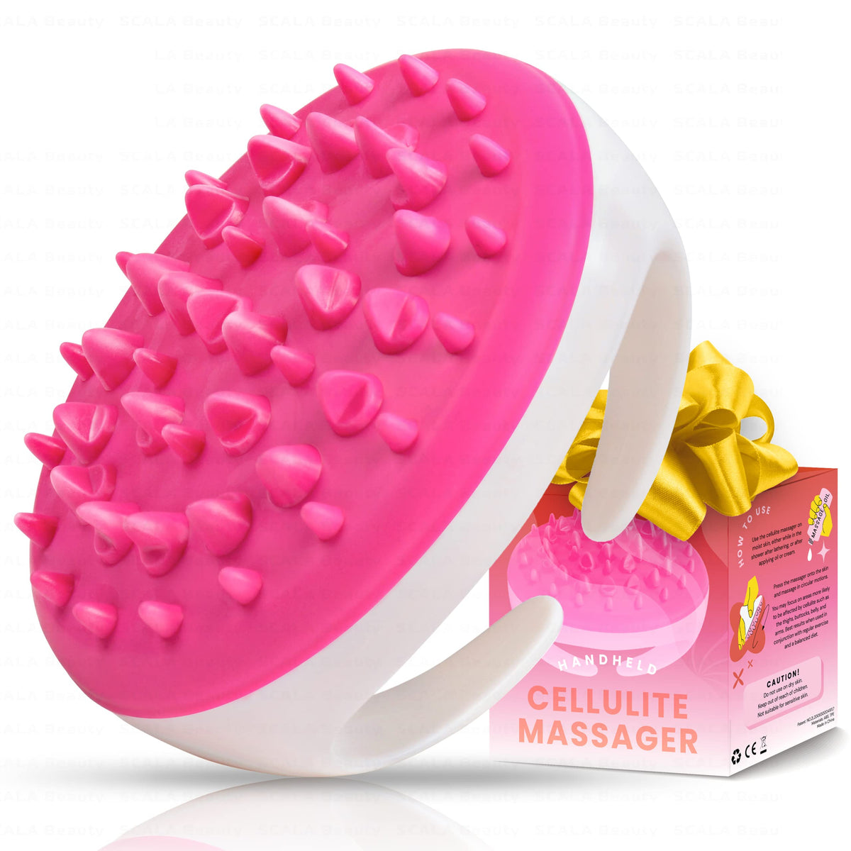 Scala pink cellulite massager with nubbed surface for skin stimulation