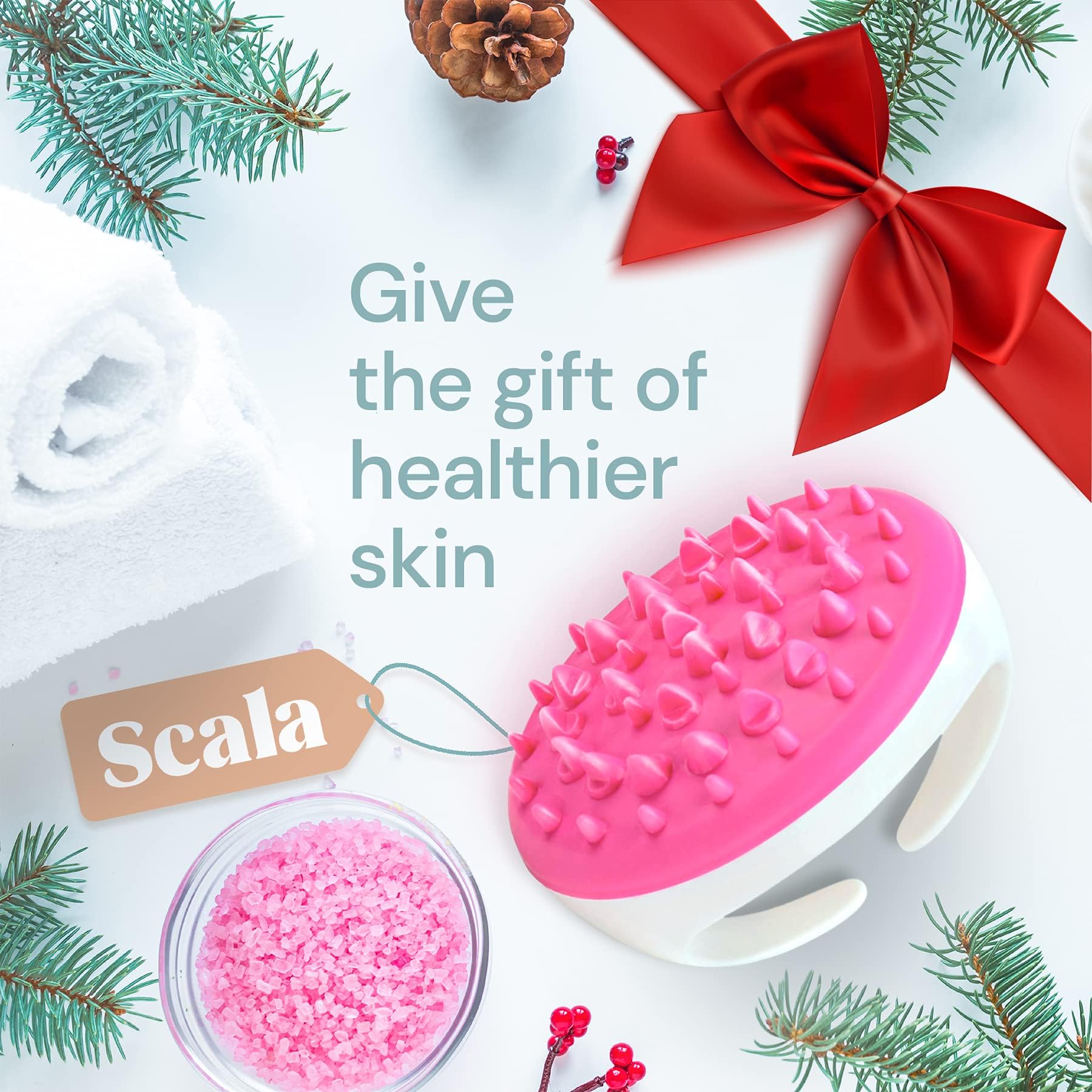 Packaging view of the Scala silicone cellulite massager in pink