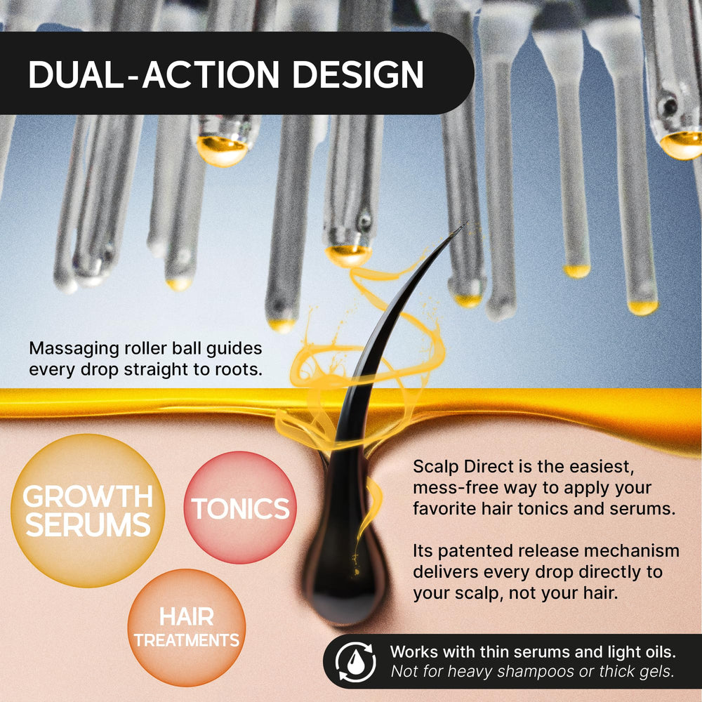 Scalp Direct massager compatible with serums and tonics.
